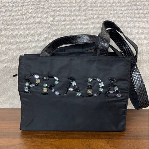 Prada 寶石串珠logo托特包