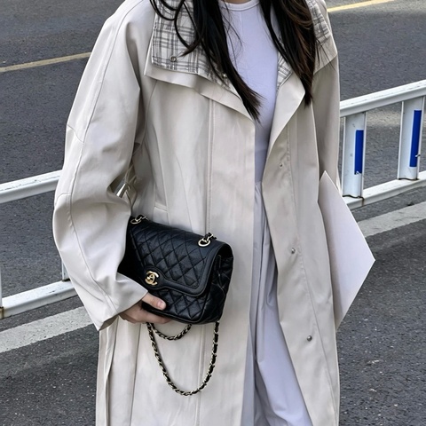 Chanel香奈兒 黑金荔枝牛皮戴妃鏈條包單肩包斜挎包