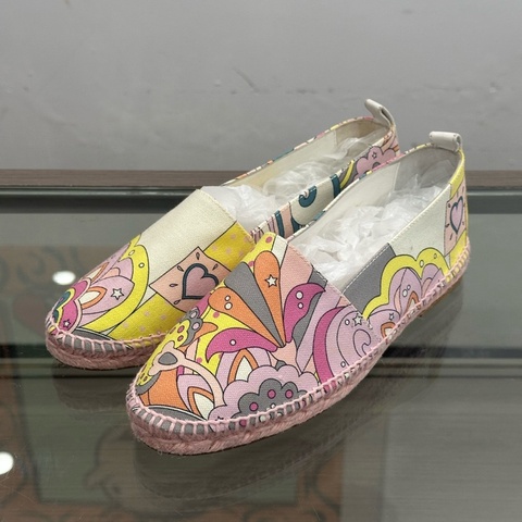 Hermes愛馬仕 Espadrille滿印彩色花卉logo女款草編鞋漁夫鞋 37碼