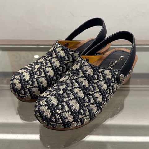Dior迪奧 Diorquake滿印老花字母logo女款黑色木屐單鞋涼鞋4.5cm 36碼