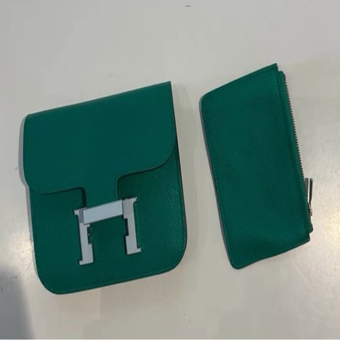 愛馬仕Hermes 康康 Slim 帝王綠白色珐琅扣
