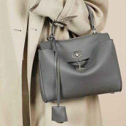 BALENCIAGA - 深灰色牛皮銀釦MINI RODEO手提斜背包