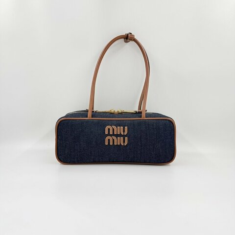MIUMIU - 牛仔拚棕色Beau雙耳保齡球包 / 小號