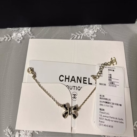 CHANEL 香奈兒《全新》25B 黑白蝴蝶結水鑽手鍊｜淡金色｜專櫃購入｜全配附購證