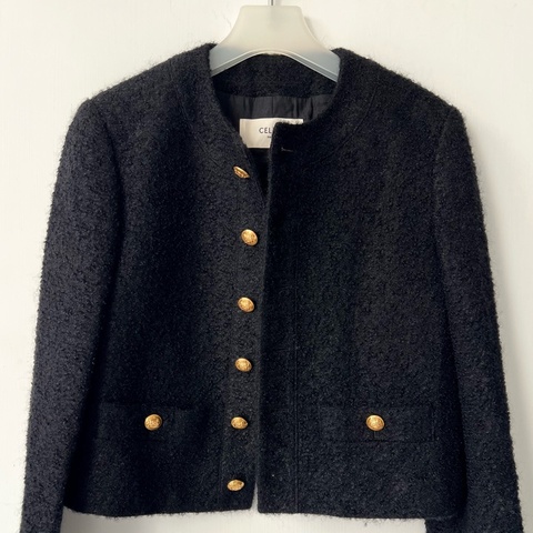 ::CELINE:: 金釦黑色毛呢短版外套36號