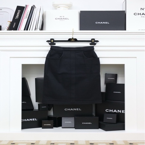 Chanel黑色丹宁牛仔帆布半裙