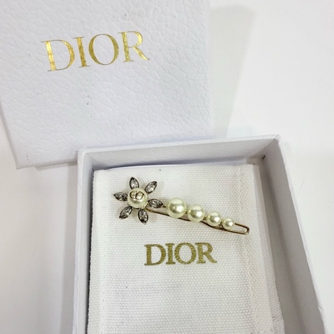 Dior淡金太陽花珍珠水鑽髮夾