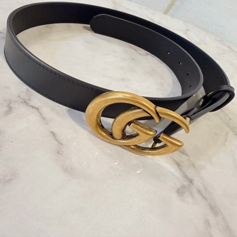 Gucci 黑牛皮雙G 馬夢腰帶 95公分