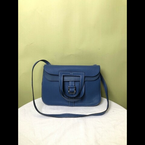 Hermes/愛馬仕 藍色銀扣halzan31斜揹包