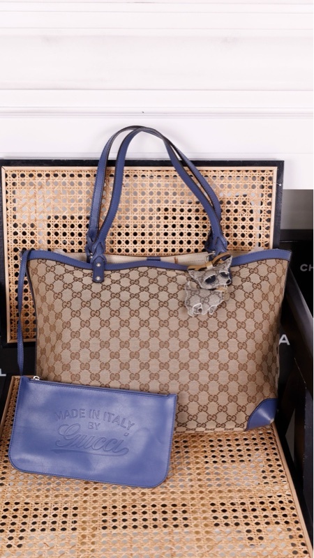 Gucci老花帆布拼皮tote包子母包购物包