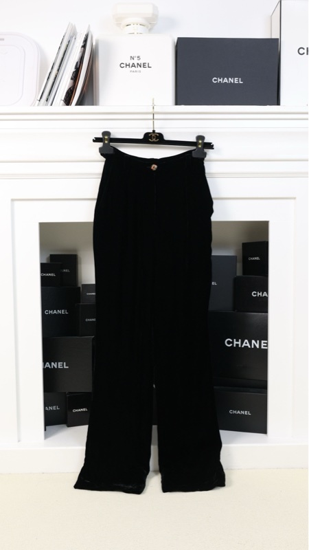Chanel 96年黑色丝绒琉璃扣长裤