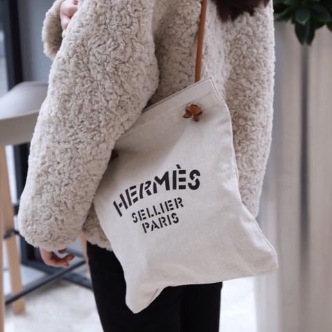 🐎Hermes愛馬仕｜米色帆布Aline 黑字logo 棕色肩帶｜99新有購證