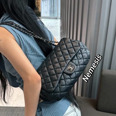 💎Chanel香奈兒｜黑銀泡芙法棍CF鏈條包｜98新