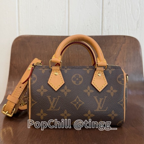 LV 原花 Nano speedy金釦手提肩斜背波士頓包M81085