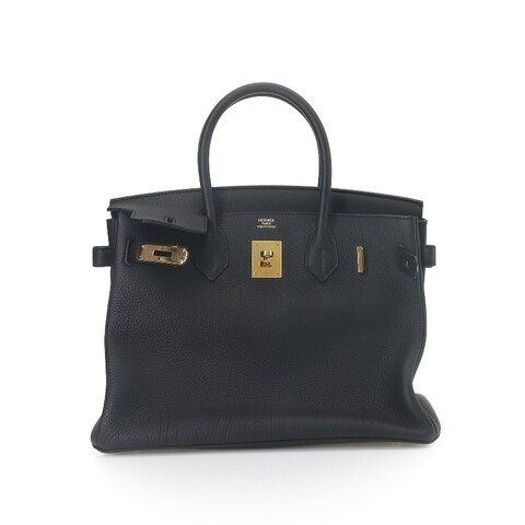 HERMES愛馬仕 Birkin 30 金扣 Togo牛皮 鉑金包手提包 30 女款 89 Noir 黑色