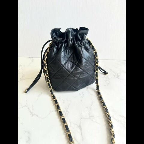 【LA LUNE】絕版中古包 Chanel黑金色鏈子水桶包 側背包 單肩包 斜背包 二手包