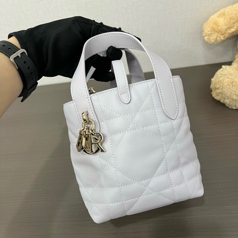 迪奧/Dior 微型 Dior Toujours 竪版手袋 淡紫色藤格紋 手提包斜挎包 金扣