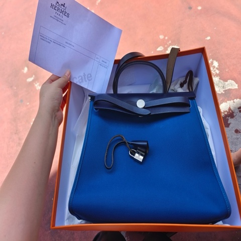 愛馬仕/Hermes 藍色herbag 31 帆布