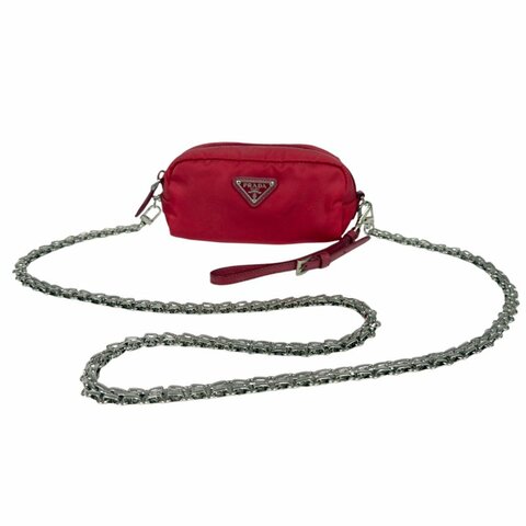 PRADA *自加鏈＞送無品牌扣＋無品牌鏈帶* 三角標 斜揹小袋