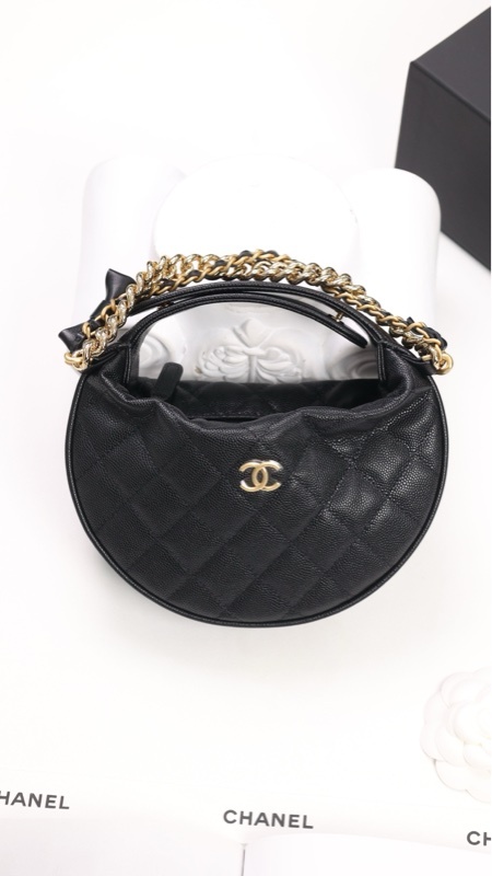 Chanel 24S黑金荔枝皮皮穿链呼啦圈手提包