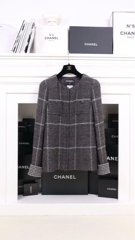 Chanel 08年伦敦系列灰色格纹拉链外套
