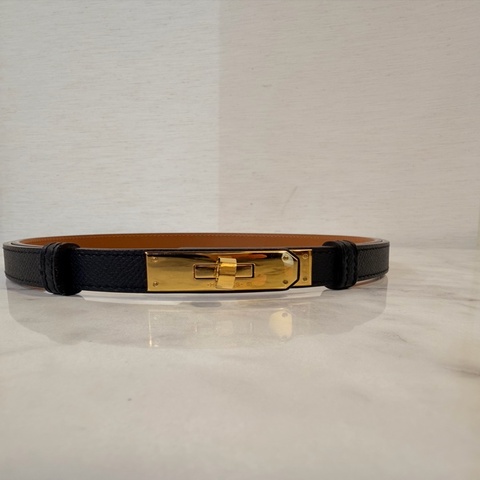 Hermes 黑 epsom kelly 金釦腰帶