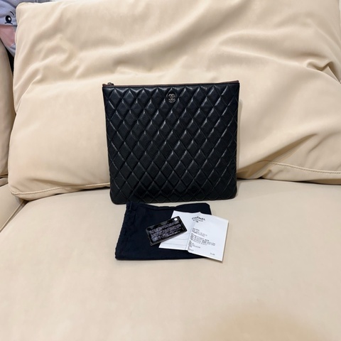 CHANEL 黑色 荔枝皮 ipad手拿包 大尺寸