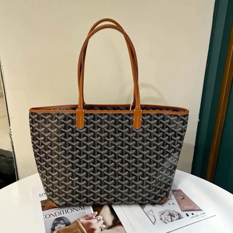 Goyard 戈雅 Artois 老花 焦糖色 單肩包托特包購物袋 拉鍊款