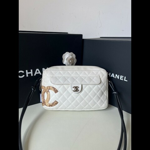 98新 Chanel/香奈兒 白色康鵬相機包