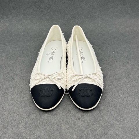 【99新 ✨ 全網最低價！】Chanel/香奈兒 經典黑白花呢芭蕾舞單鞋 36碼（下單前先詢問庫存❗️❗️）