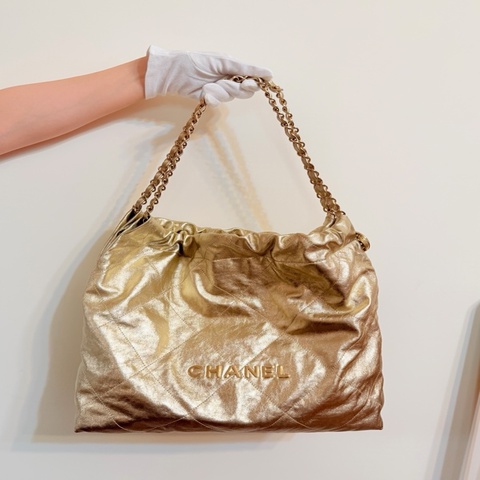 CHANEL 22 Bag 中號 發財金💰垃圾袋 限量金 台灣購證