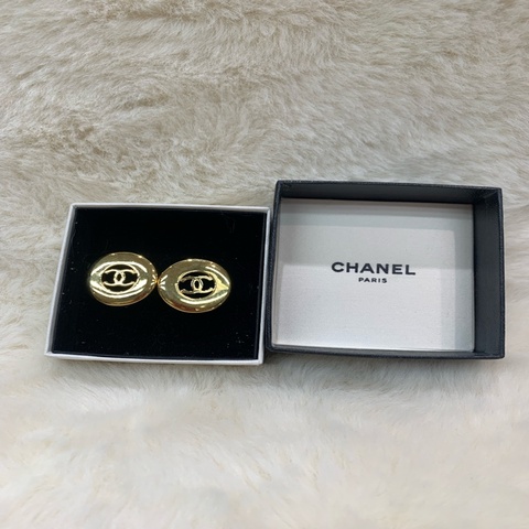Chanel 黃金 圈圈 耳夾