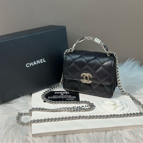 香奈兒 Chanel 22S mini woc 黑銀 黑色 琺瑯手柄小廢包