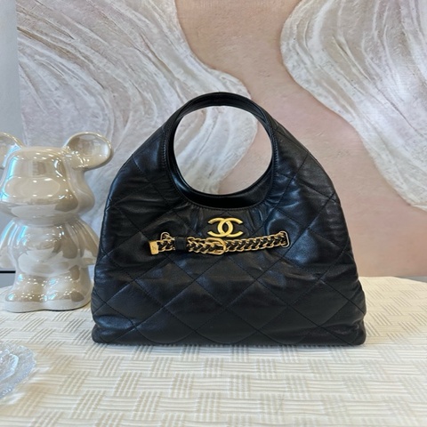 99新 香奈兒  Chanel  黑金 25p hobo 羊皮手提腋下包 芯片款 底長24cm
