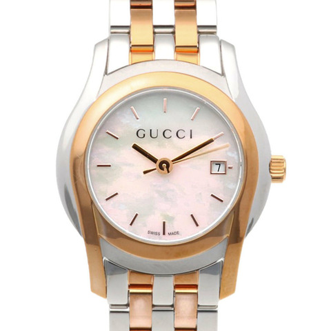 Gucci 手錶，不鏽鋼 5500L 石英女錶，GUCCI 白色錶殼。