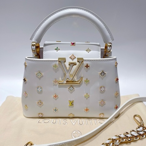 路易威登 Louis Vuitton 村上隆聯名Capucines mini白三彩卡普辛手提包單肩包斜挎包