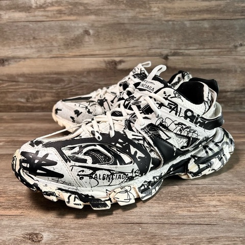 巴黎世家 Balenciaga track 黑白塗鴉款 白色 老爹鞋  43碼