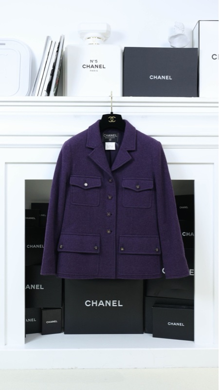 Chanel 95年紫色毛呢四口袋大衣外套