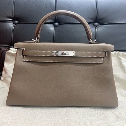 Hermes 愛馬仕 全新大全套K刻kelly28 凱莉 28 大象灰銀扣 Ev 皮，evercolor皮 全膜全套配件
