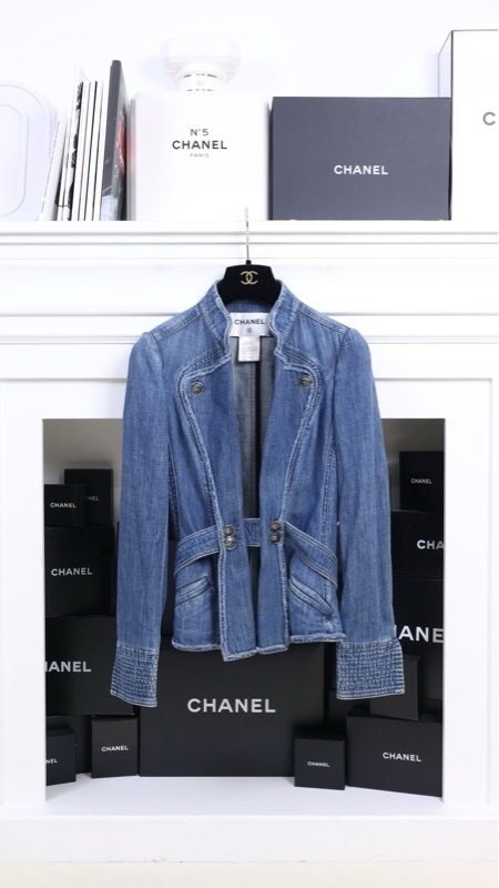 Chanel 08年春夏系列秀款蓝色丹宁牛仔琉璃扣立领外套