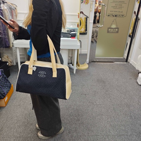 Chanel香奈兒 保齡球手提包 牛仔藍帆布拼漆皮 經典款波士頓單肩包 絕版經典款女士手提購物袋