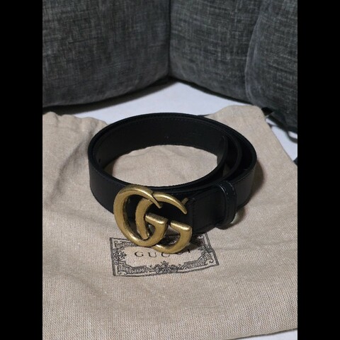[全新] GUCCI 古馳 GG logo 小牛皮 皮帶 75