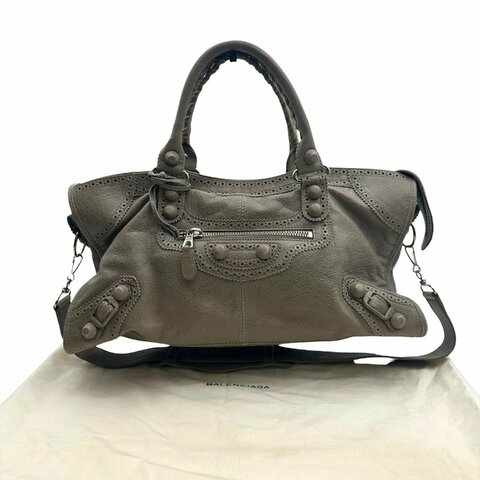 【美收精品】BALENCIAGA  灰色機車包 C-728【隔月月中將轉賣至日本 上架期限30天】