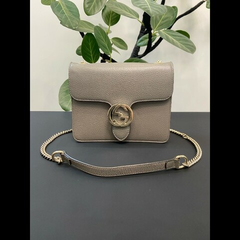 97新 Gucci古馳 灰色全皮荔枝紋小号風琴包