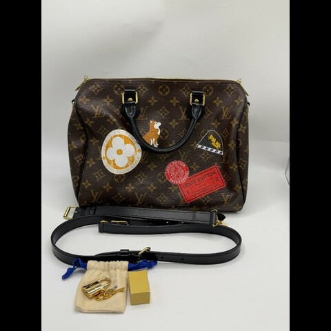 LV 路易威登speedy30 肩帶款 熊貓塗鴉限量款 棕色老花