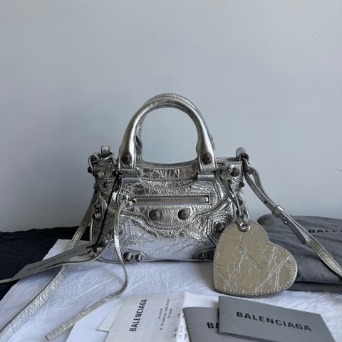 Balenciaga/巴黎世家 機車包單肩包手提包斜挎包，太空銀