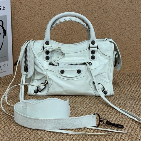 Balenciaga/巴黎世家 白色小號Lecity機車包手提包單肩包斜挎包