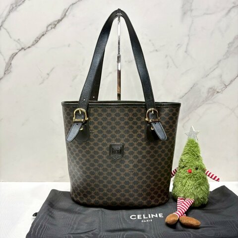 CELINE Vintage老花帆布水桶托特包