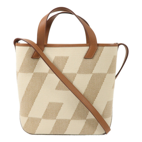 HERMES 帆布Cabas H En Biais 27手挽肩背兩用袋Gold/Beige