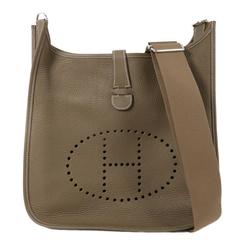 HERMES Clemence皮革Evelyne GM肩背袋Etoupe